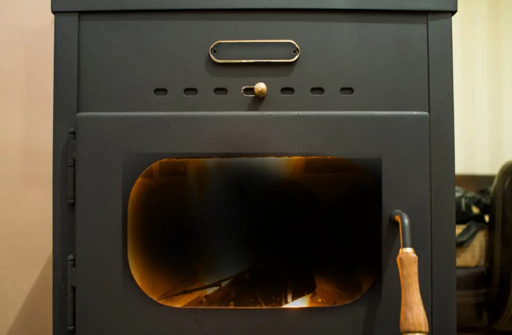 black wood burning stove glass